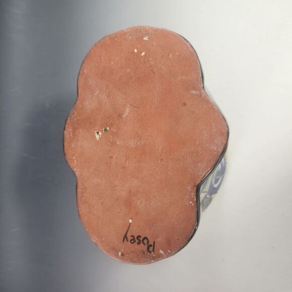 Posey Bacopoulos Vase Planter Studio Pottery OOAK Signed Yellow Floral Rustic - Picture 6 of 7